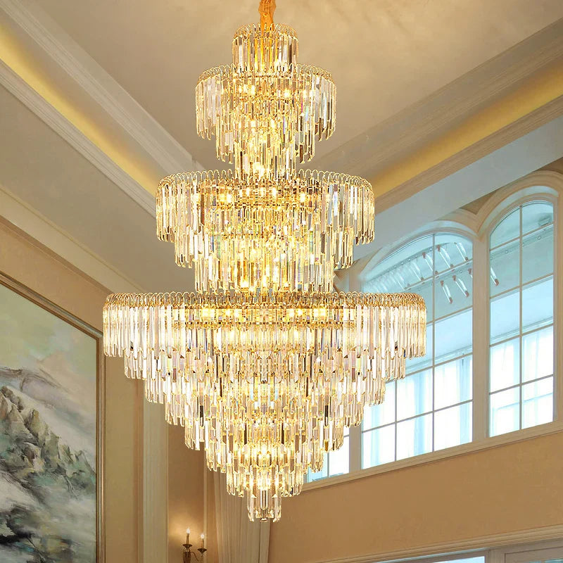 Afralia™ Luxury Crystal Chandelier for Villa Living Room LED Hall Long Lighting