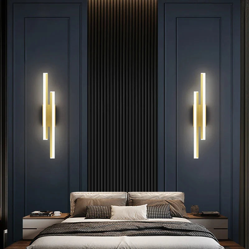 Afralia™ Nordic LED Wall Lamps Black Gold Indoor Acrylic Wall Lights for Bedroom and Living Room