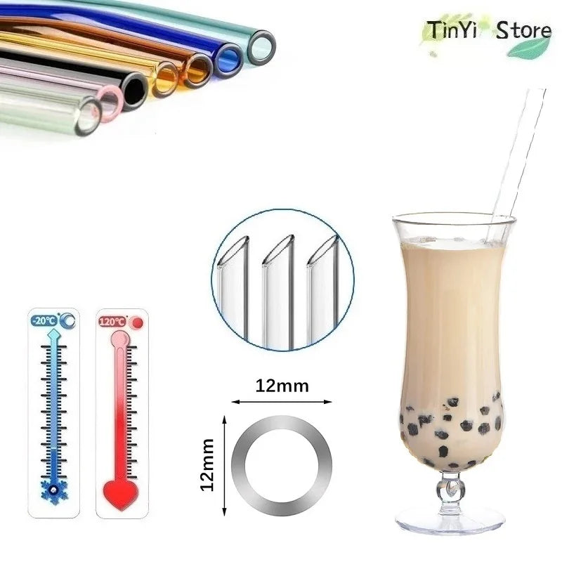 Afralia™ Clear Glass Smoothie Straws 4-Pack, 12mm Wide for Boba Bubble Tea & Milkshakes