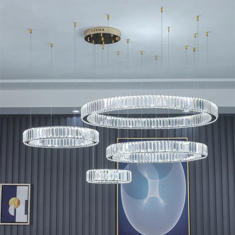 Afralia™ Luxury Crystal Chandeliers: Dimmable LED Steel Lighting for Villa Staircase & Foyer