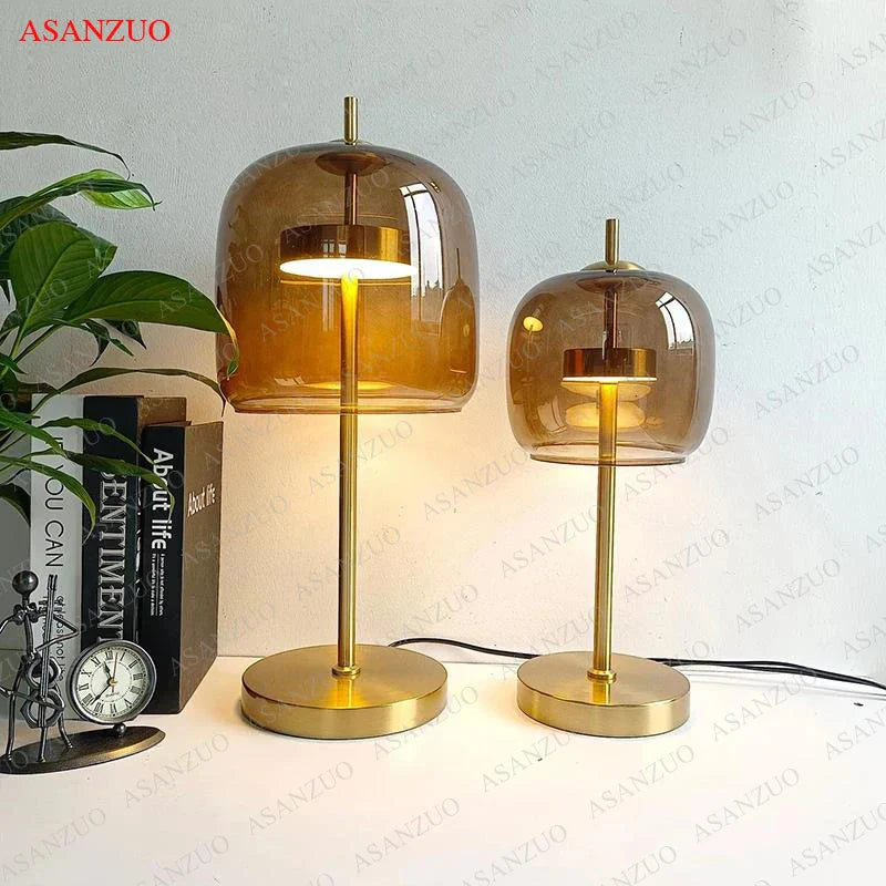 Afralia™ Nordic Smoke Glass LED Table Lamp Modern Living Bedroom Decor Lighting