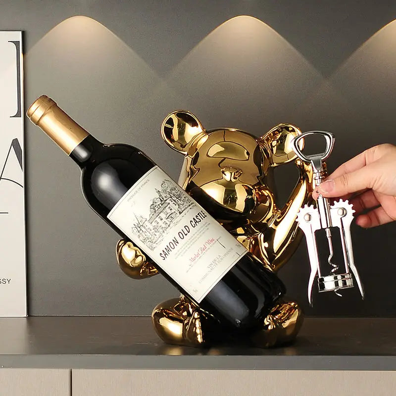 Afralia™ Ceramic Bear Wine Rack with Opener: Stylish Living Room, Bar & Kitchen Storage