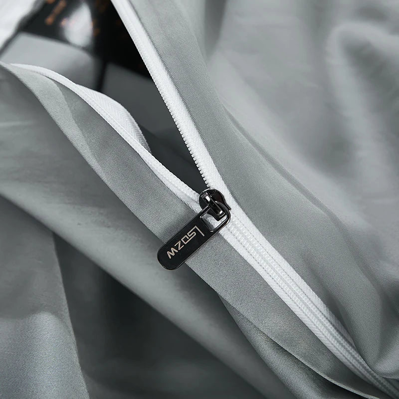 Afralia™ Zebra Print Embroidery Bedding Set 800TC Egyptian Cotton Grey Orange, Duvet Cover Flat Sheet Pillowcases