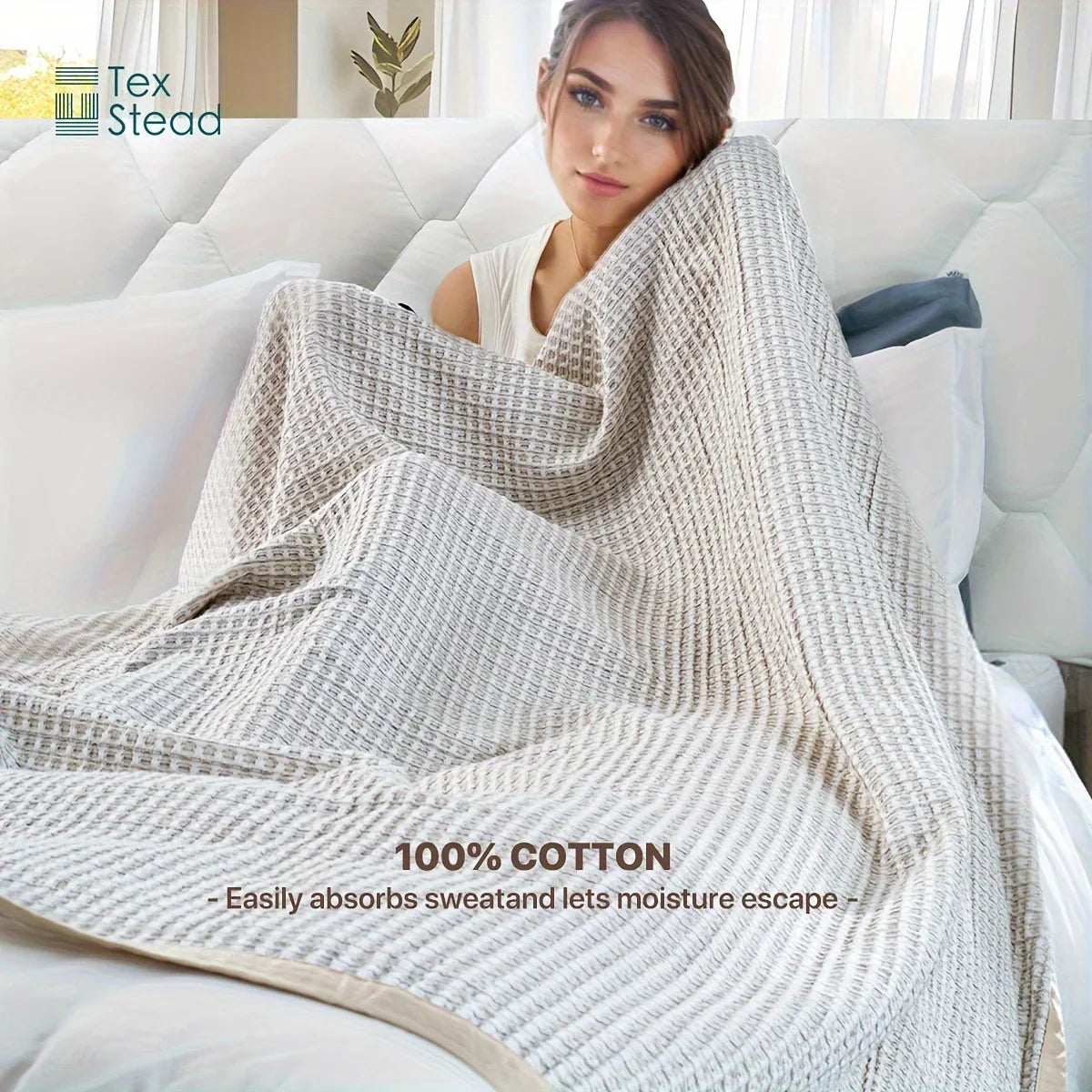 Afralia™ Waffle Weave Blanket | 100% Vintage Washed Cotton | Lightweight & Breathable | All Season Comfort