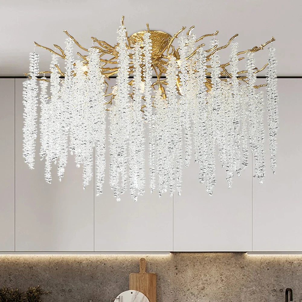 Afralia™ Branch Crystal LED Ceiling Chandelier in Gold/Black for Dining Room Lobby