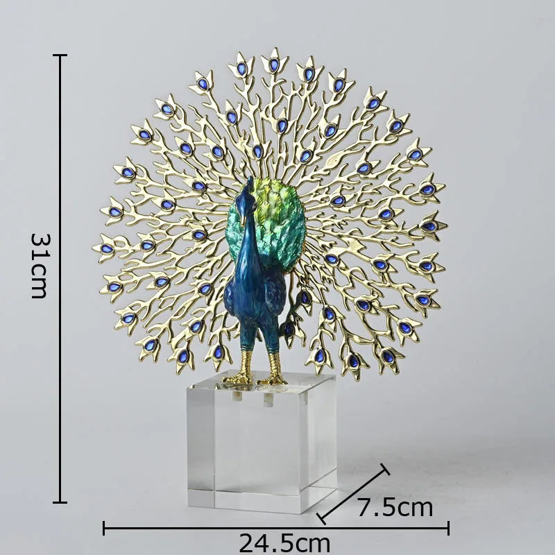 Peacock Ornament Sculpture Crystal Base | Afralia™ Room Decor Statue