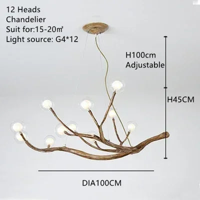 Afralia™ Vintage Resin Tree Branch Chandelier Glass Lightshade for Living Room Kitchen Island
