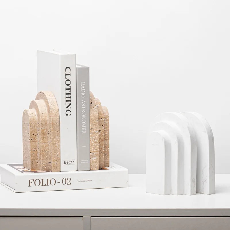 Afralia™ Marble Bookends Pair Vintage Beige Stone Room Decor Home Decoration