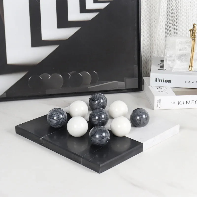 Afralia™ Geometric Chess Marble Ornament Set for Stylish Home Decor