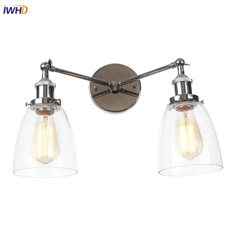 Afralia™ 2 Head LED Wall Lamps Iron Glass Bedroom Stair Light Fixtures