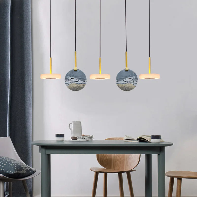 Afralia™ Marble Matches Wood LED Ceiling Chandelier Pendant Light for Living Room