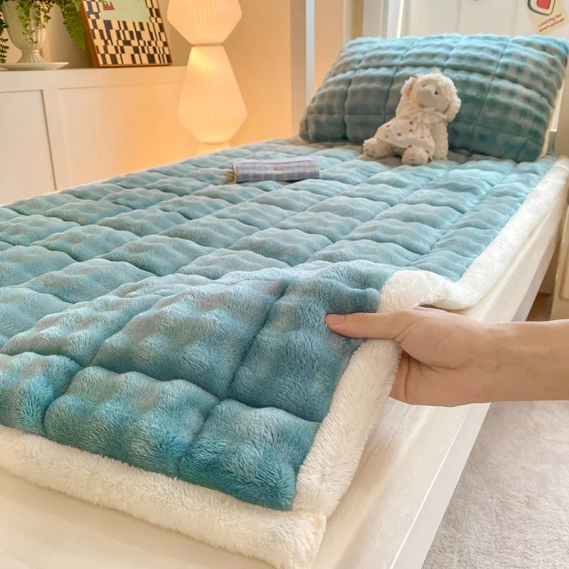 Afralia™ Faux Rabbit Plush Mattress Thick Warm Solid Milk Velvet Winter Home Cushion