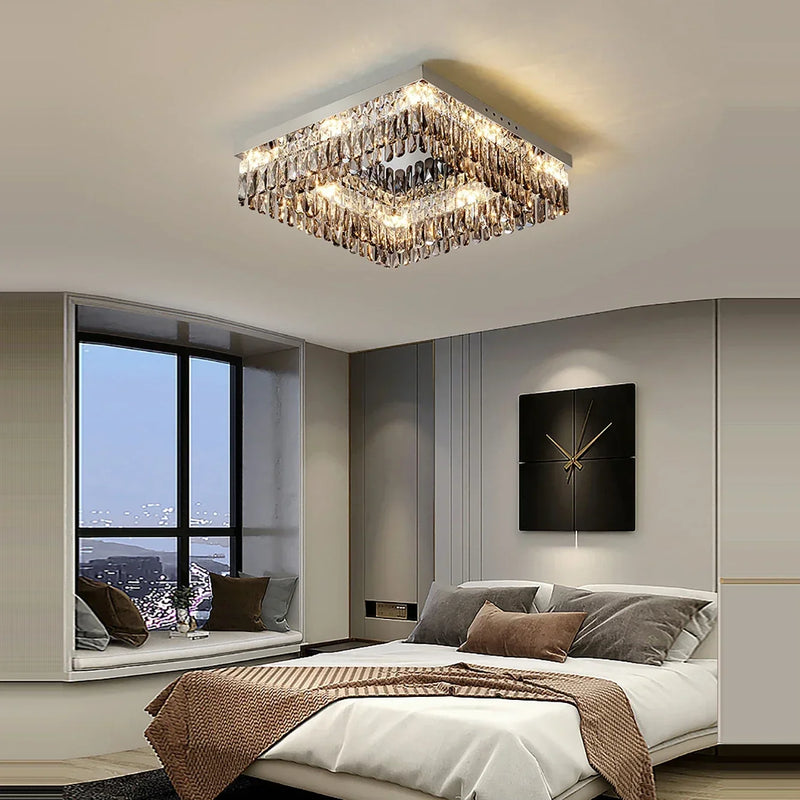 Afralia™ Modern Luxury LED Crystal Ceiling Chandelier for Living Room - Chrome Finish