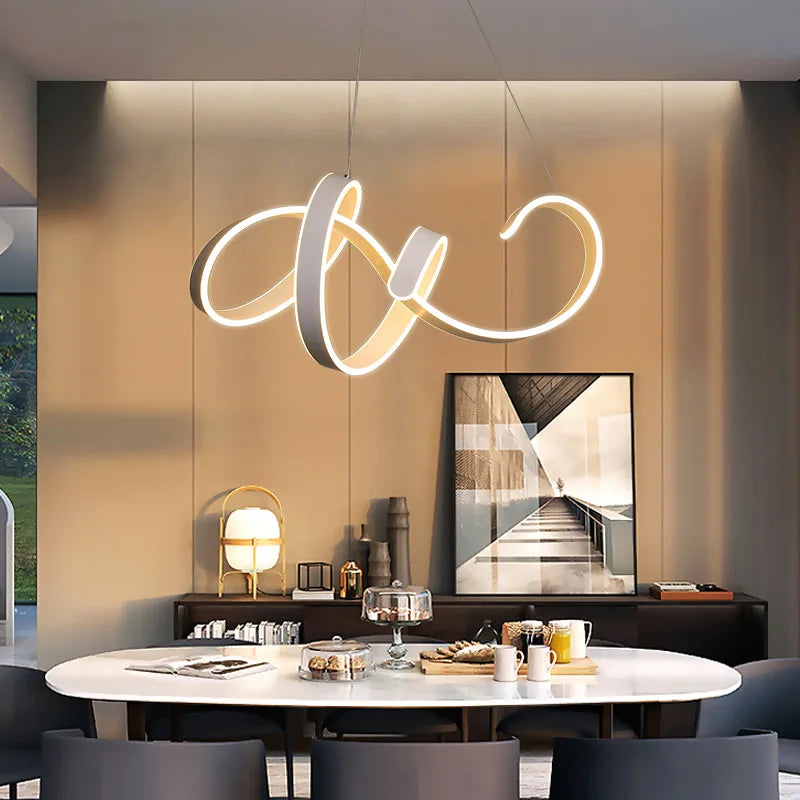 Afralia™ Curved Aluminum Led Chandelier for Living Room, Dining Room, and Study Lighting