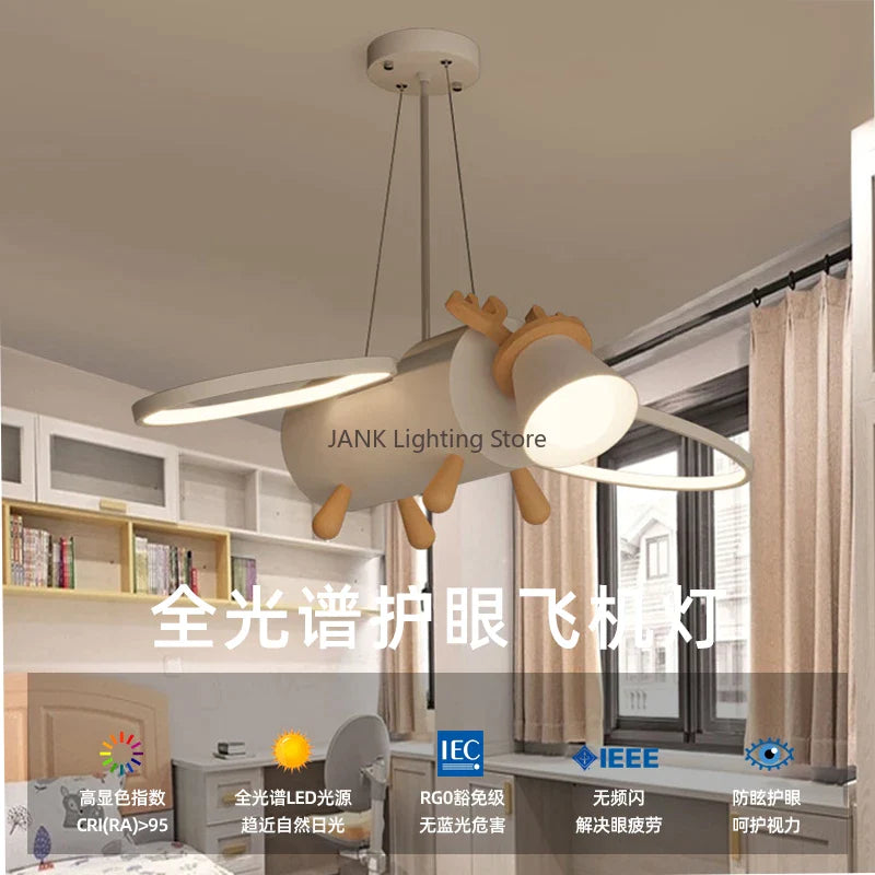 Afralia™ Little Deer LED Chandelier for Kids' Room - Modern Cartoon Wooden Pendant Light