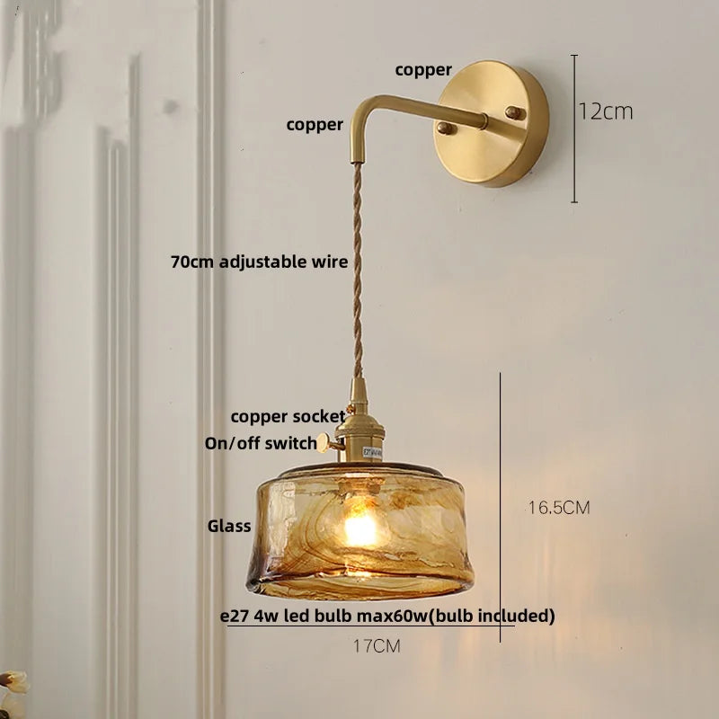 Afralia™ Amber Vintage LED Wall Light Fixture Up Down Rotate Pull Chain Switch
