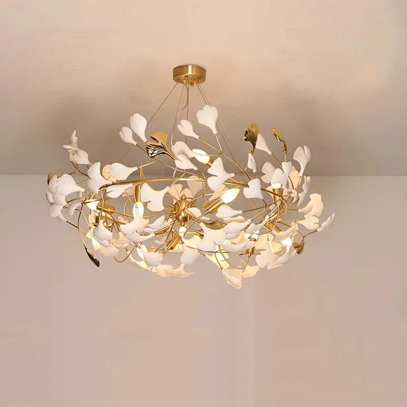 Afralia™ Ginkgo Leaf Chandelier Ceramic Acrylic Pendant Lamp for Living Dining Bedroom