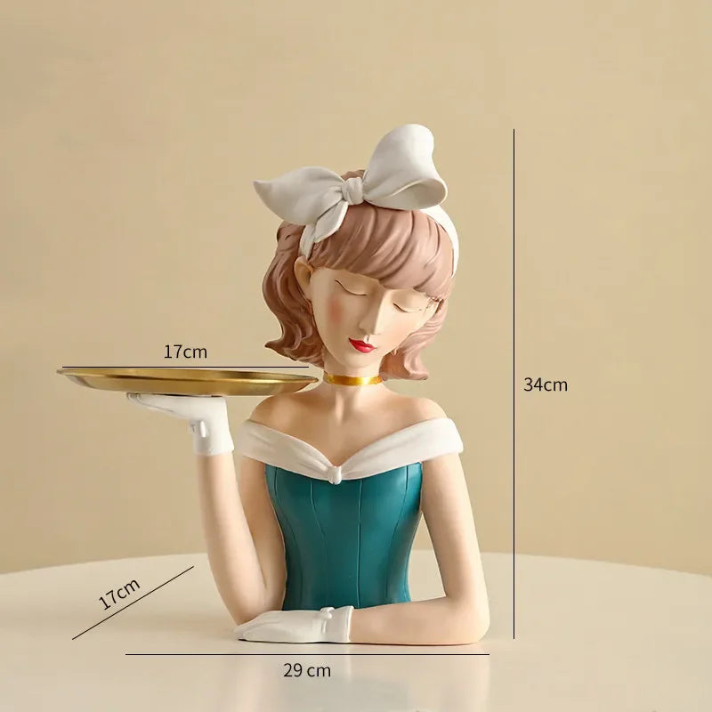 Afralia™ Modern Bow Girl Decorative Storage Tray and Figurine for Home Entrance Ornament