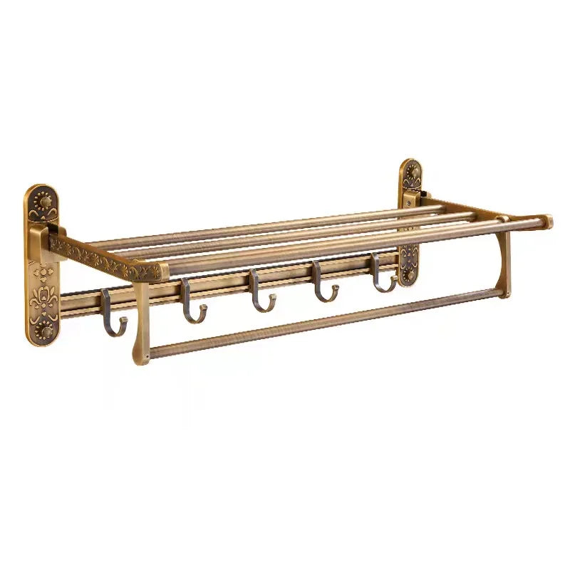 Afralia™ Antique Bathroom Shelf Towel Rack Set with Bath Hardware & Toilet Brush Holder