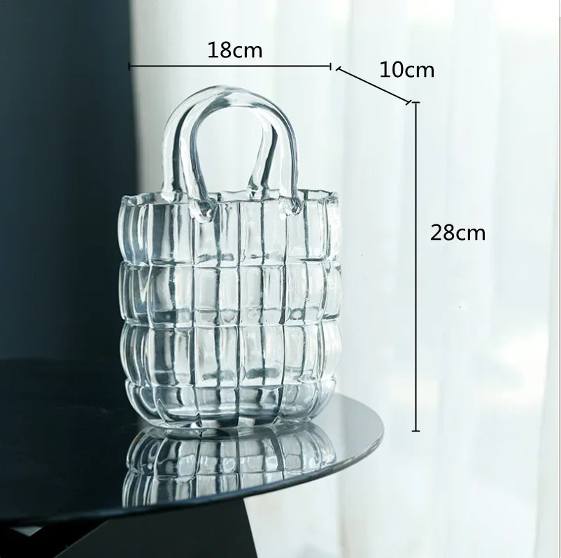 Afralia™ Clear Glass Vase Terrarium Handbag for Living Room Decoration