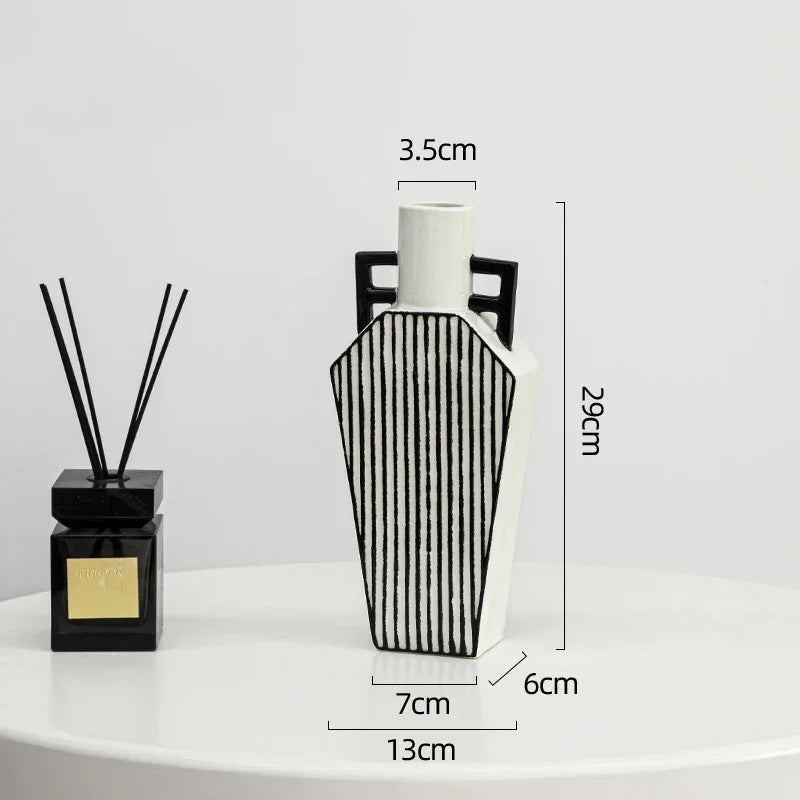 Afralia™ Checkered Pattern Ceramic Vase: Geometric Table Decor for Flowers & Room Aesthetic
