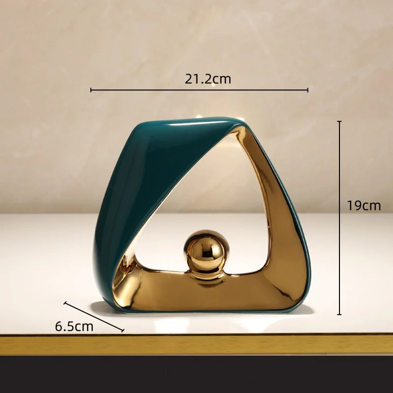 Afralia™ Geometric Triangles Golden Ball Skeleton Sculpture: Abstract Home Decor Figurine