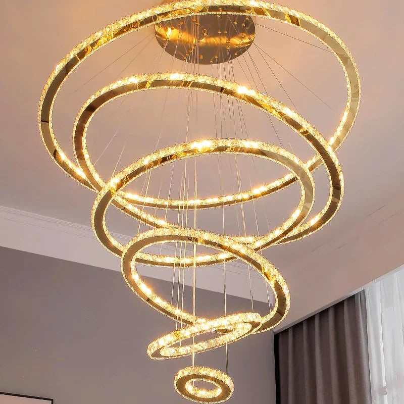Afralia™ Crystal Stair Chandelier: Modern Indoor LED Ceiling Hanging Light