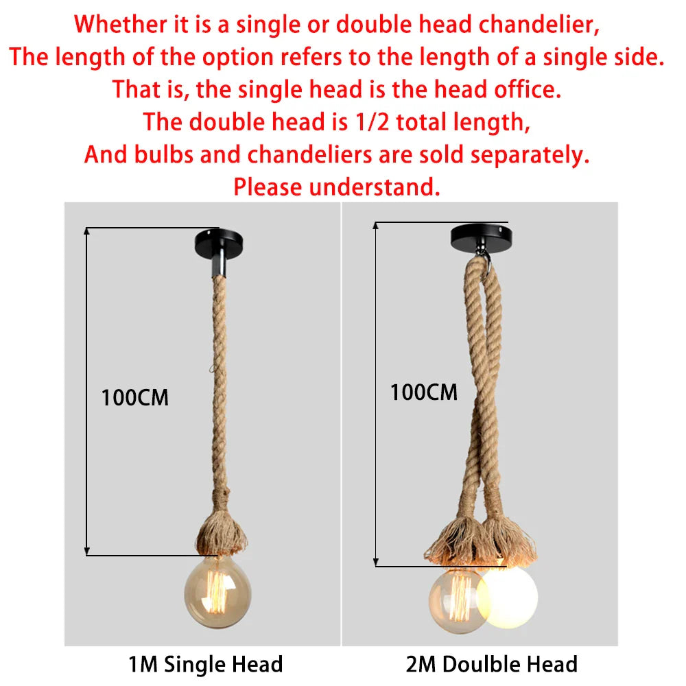 Afralia™ Vintage Hemp Rope Pendant Light E27 LED Industrial Lamp Loft Home Decor