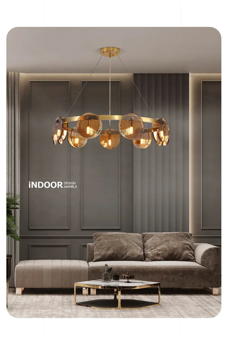 Afralia™ Nordic Grey/Gold Glass Pendant Light for Living Room, Dining Table, Kitchen Island