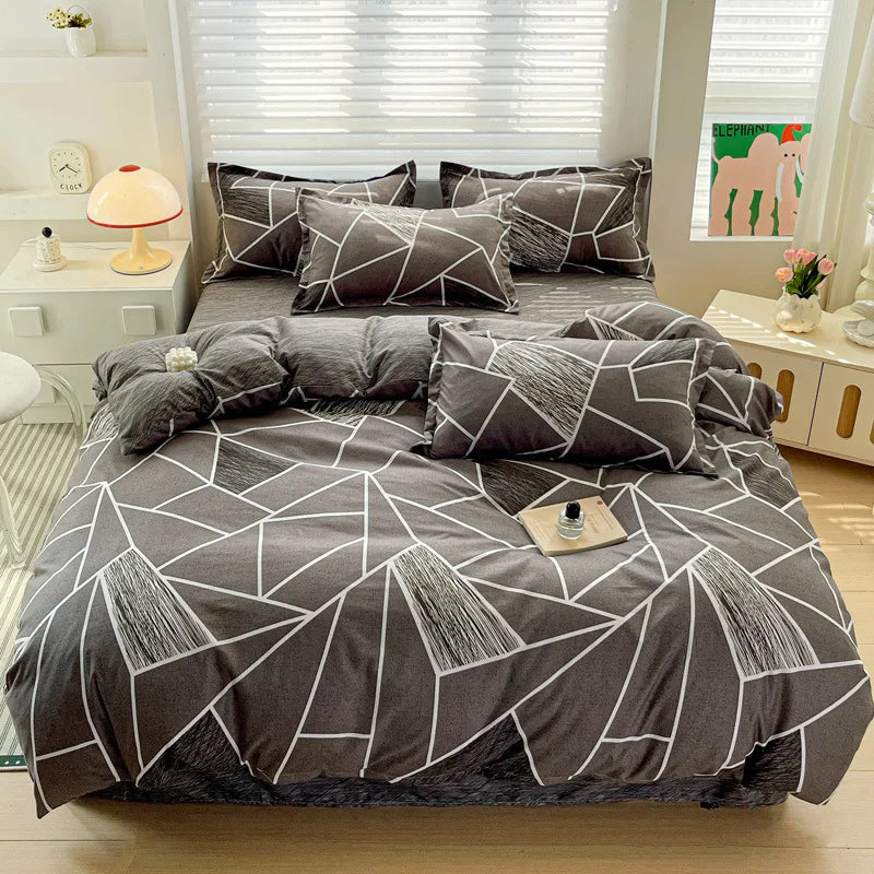 Afralia™ Cozy Cotton Bedding Set for Double Bed, Autumn Winter Duvet Cover Kit
