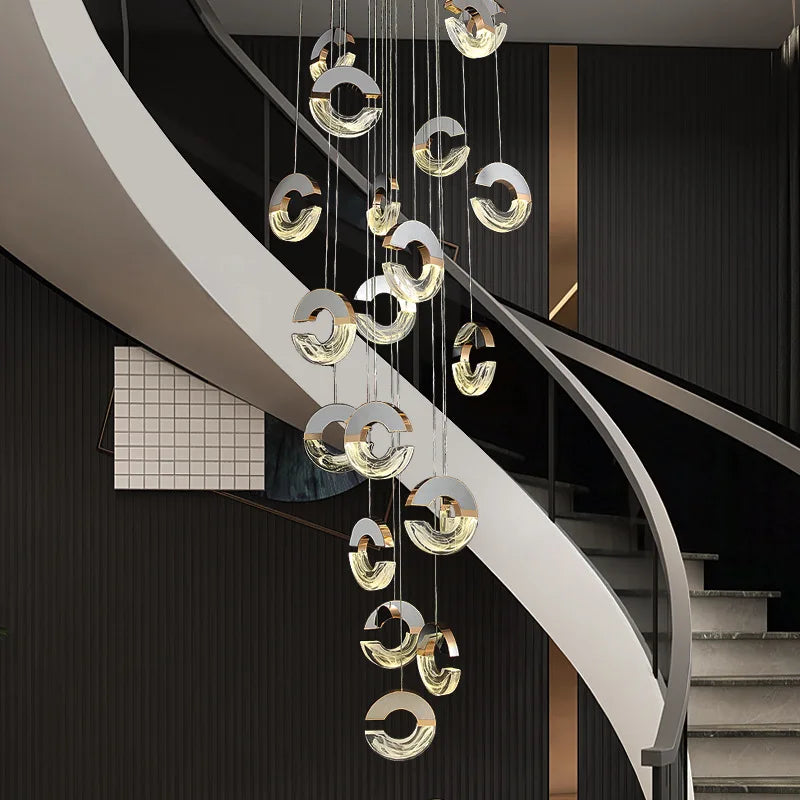 Afralia™ Rotating Staircase Crystal Pendant Lamp for Modern Cloud and Mist High-End Villa