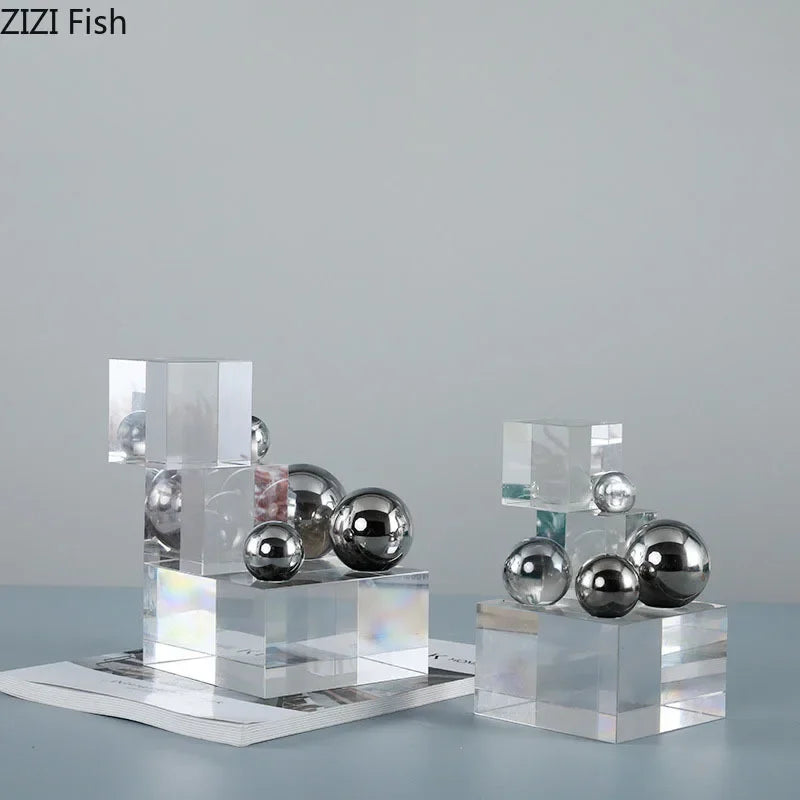 Afralia™ Crystal Ladder Silver Ball Desk Ornament Geometric Block Room Decor