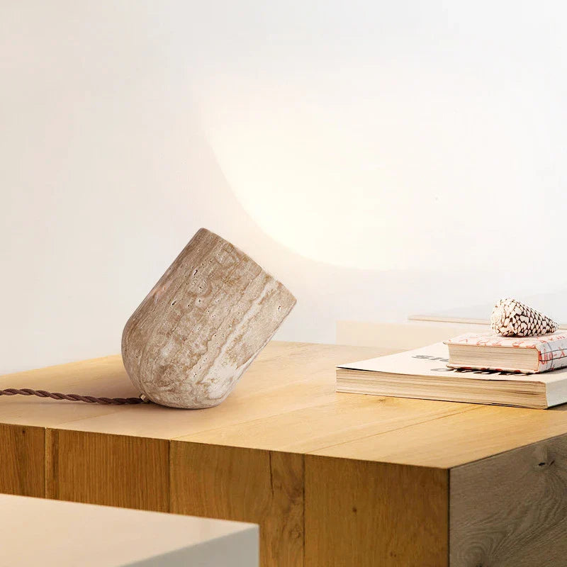Afralia™ Travertine Stone Table Lamp for Bedroom Living Room Study Lighting
