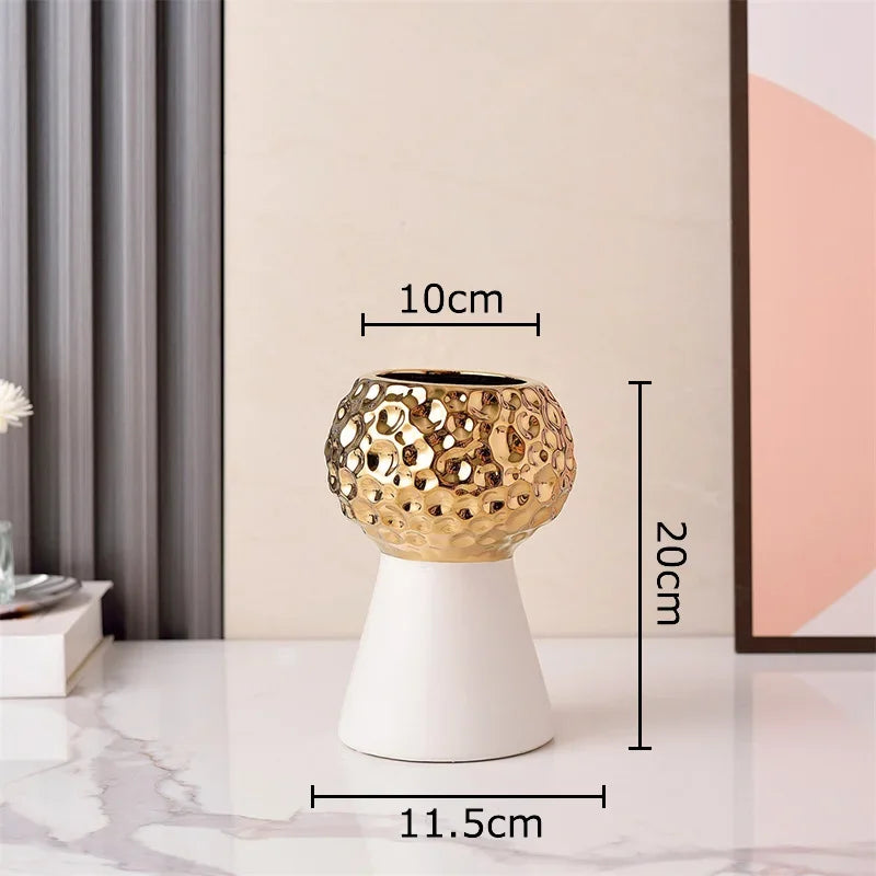 Afralia™ Gold Hammer Pattern Ceramic Vase: Creative Plant Pot for Table Decoration and Floral Arrangement