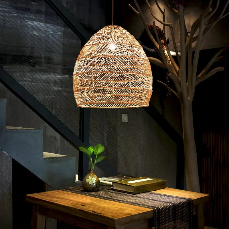 Afralia™ Rattan Pendant Chandelier, E27 Bulb, Ceiling Hanging Light Fixture for Living and Dining Room