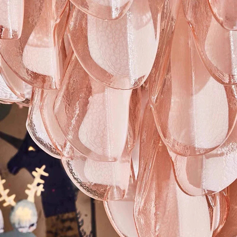Afralia™ Pink Green Petal Glass Chandelier Ceiling Mount - Luxury Pendant Light Fixture