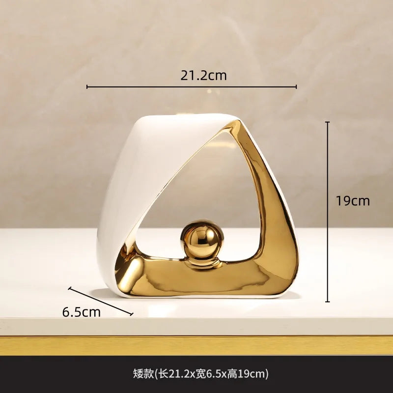 Afralia™ Geometric Triangles Golden Ball Skeleton Sculpture: Abstract Home Decor Figurine