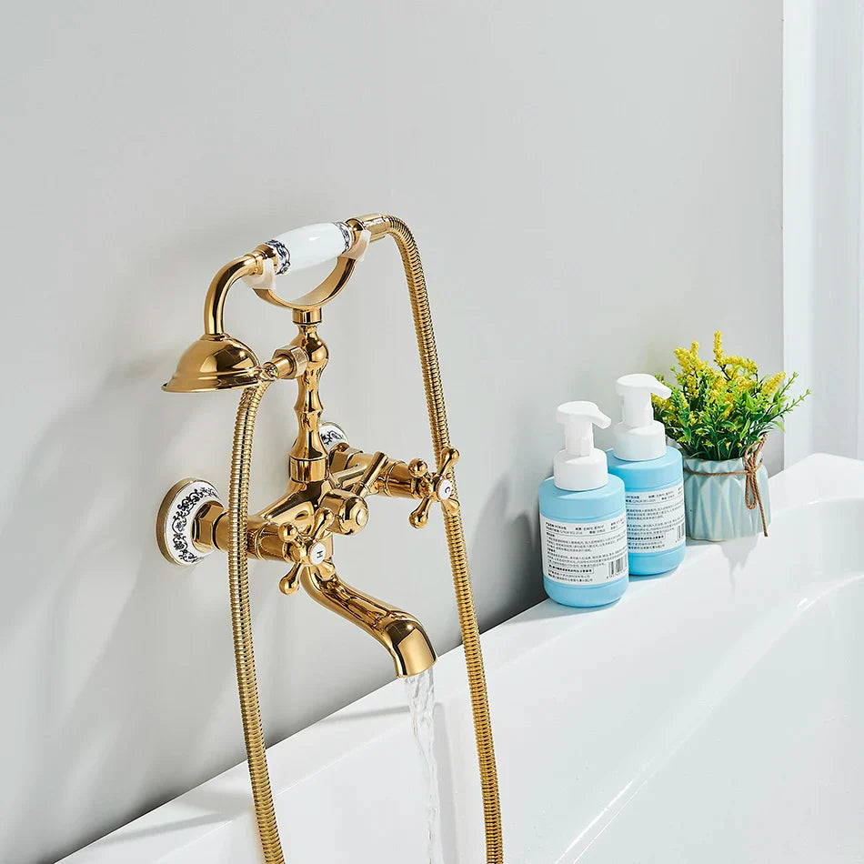 Afralia™ Golden Black Bathtub Faucet with Hand Shower and Rotate Spout