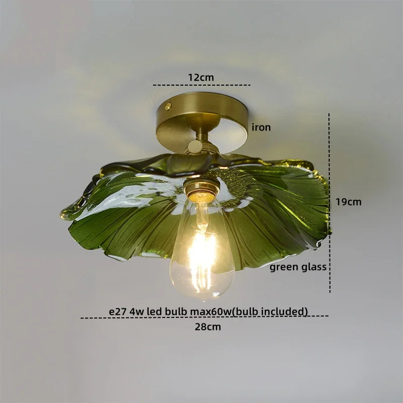 Afralia™ Green Glass LED Ceiling Lamp for Home Living Room and Hallway Lighting