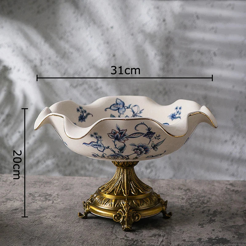 Afralia™ Blue Flower Pattern Footed Fruit Tray Dessert Plate Snack Bowl Plate