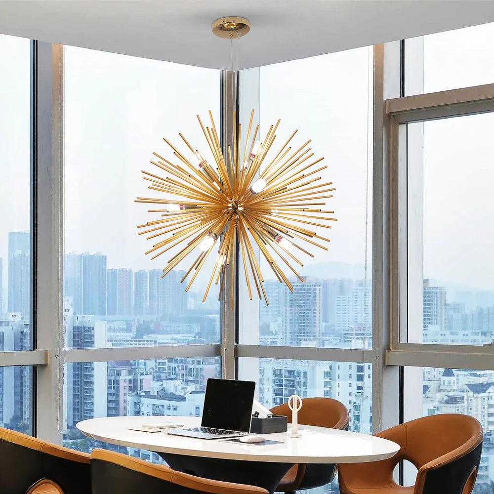 Afralia™ Aluminum Dandelion Pendant Light: Modern Sputnik Hedgehog LED Chandelier for Living & Dining Room