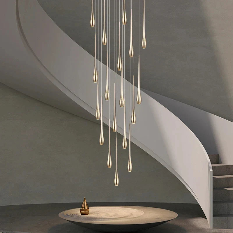 Afralia™ Gold-Plated LED Ceiling Chandelier for Staircase, Living Room, Kitchen, Attic