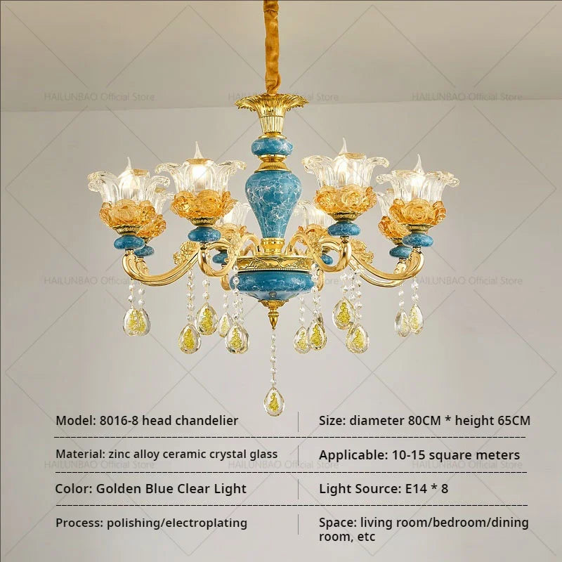 Afralia™ Luxury Ceramic Crystal Chandelier for Living Room, Bedroom, and Restaurant