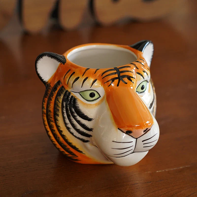 Afralia™ Tiger Head Vase Cartoon Sculpture | Handcrafted Animal Ornament for Home Décor
