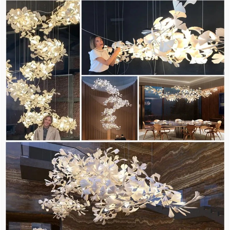 Afralia™ Nordic Ginkgo Branch Chandelier - Modern Crystal Luxury for Living Dining Staircase Lobby