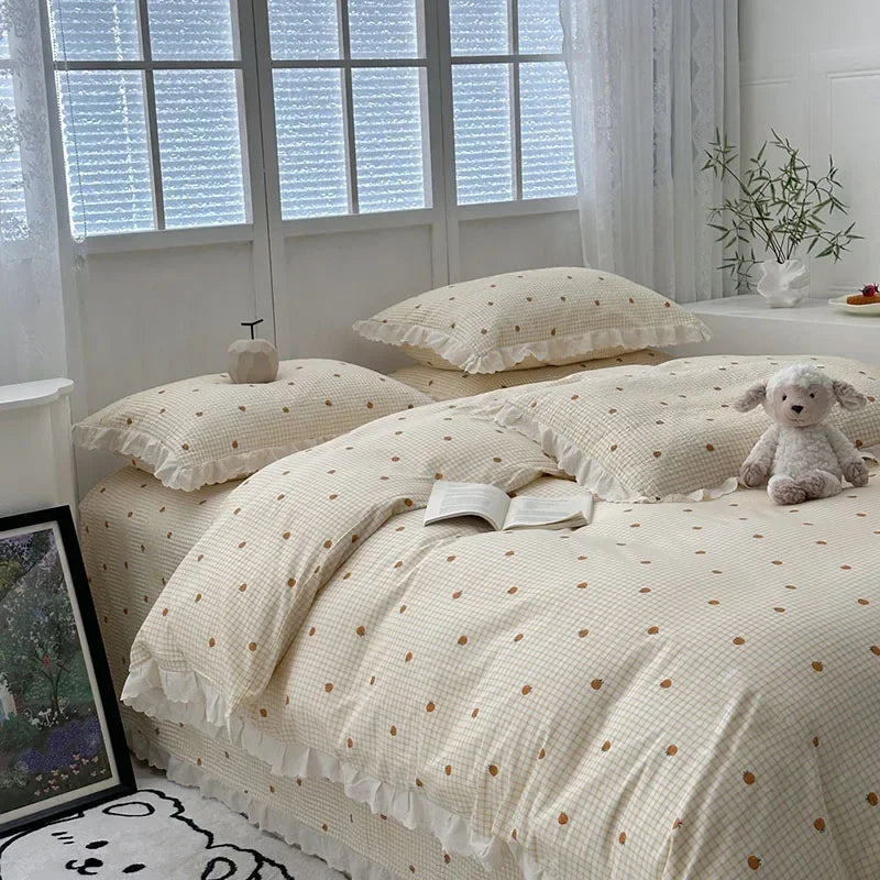 Afralia™ Floral Print Cotton Quilt Cover with Lace | Single Size 200X230Cm