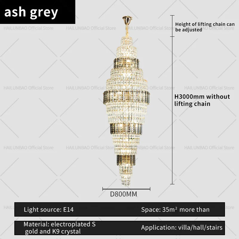 Afralia™ Crystal Spiral Staircase Chandelier: European Style Living Room Lighting