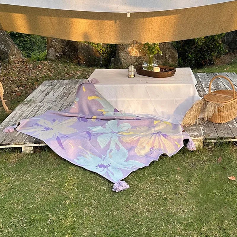 Afralia™ Cozy Knit Blanket: Purple Multifunctional Sofa Cover for Living Room, Office, and Nap Time