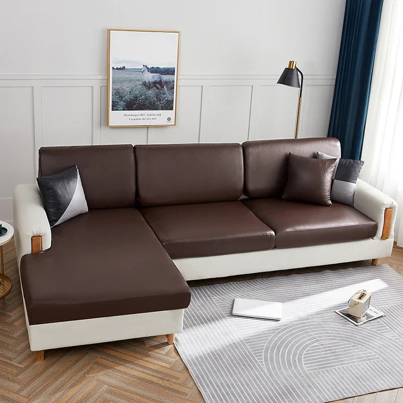 Afralia™ Stretch PU Leather Sofa Cover Solid Color Slipcovers