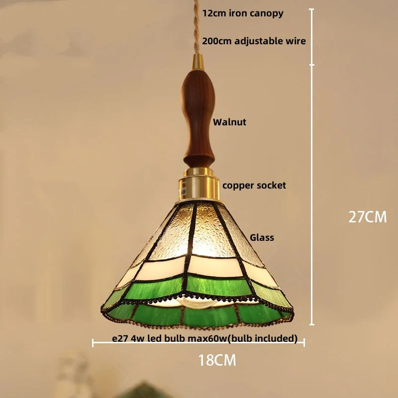 Afralia™ Brass LED Pendant Light with Adjustable Glass & Wood Hang Lamp